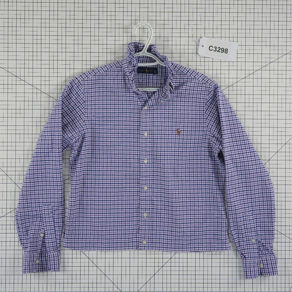 Ralph Lauren Ruffle Collar Shirt Women's Size Small Purple Gingham Cropped - Picture 7 of 7